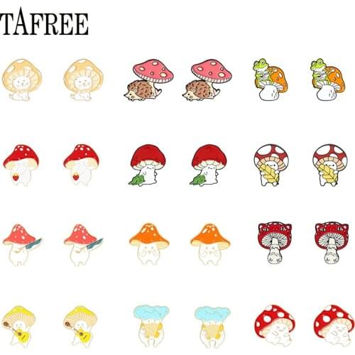 TAFREE Mushroom Shape Cute Cartoon Epoxy Resin Clip Taste Earrings New Acrylic Ear Clip Jewelry