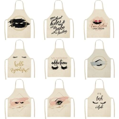 Lovely Eyelash Pattern Kitchen Apron Home Cooking Baking Letter Cleaning Aprons For Women Adult Kitchen Tools Accessories