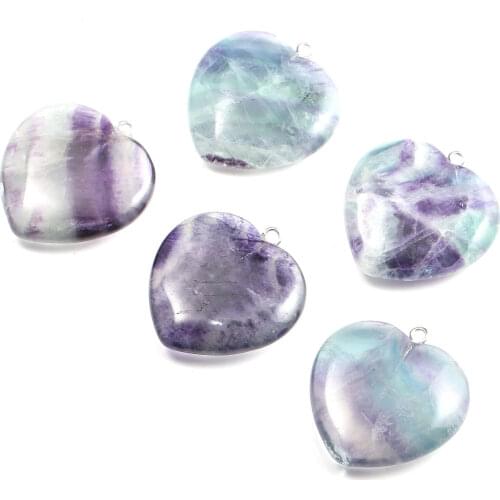 Fashion Natural Stone Hearts Necklace Pendant Fluorite Quartz Pendants for Jewelry Making DIY Charm Necklace Gift for Women 1pcs