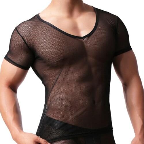 Men Transparent T Shirt Sexy Mesh Tops Tees Man Tight Singlet Male Thin Shapewear Male Basic Casual Undershirt Tshirt Clubwear