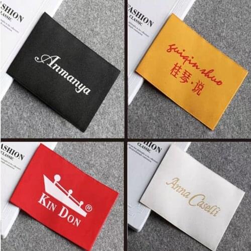Customize 1000 pcs/lot Wood shuttle satin woven label selvage edge damask clothing labels fabric sewing tags