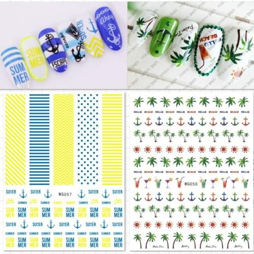 Newest WG057 summer design nail art sticker decal stamping back gule DIY nail decoration toos