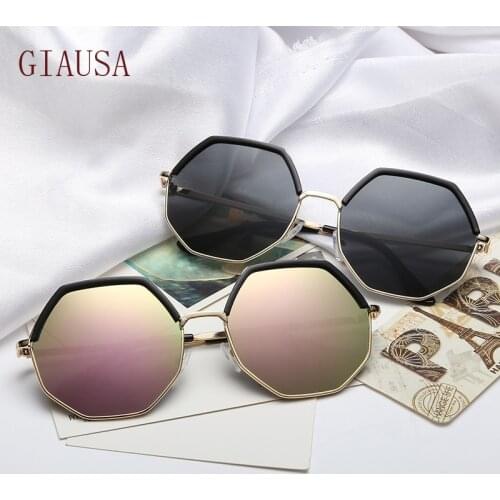 GIAUSA New fashion net Red Sunglasses personalized retro metal half frame sunglasses polygonal large frame sunglasses glasses