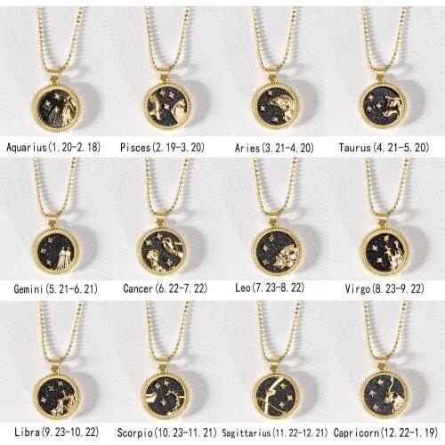 12 Constellation Necklaces for Women Day Night Rose-gold Constellation Couple Necklace Round Pendant Necklace Lover Gift Jewelry