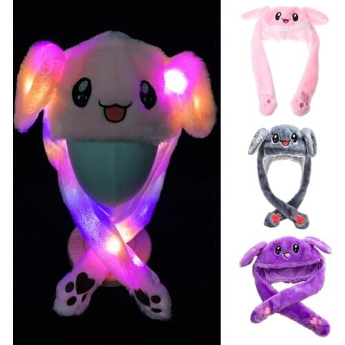 Cartoon Rabbit Animal Plush Hat LED Light Up Moving Bunny Ears Warm Cosplay Cap X7YA