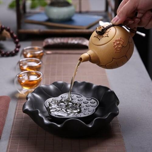 Stoneware lotus stand ceramic dry brewing stand purple sand teapot holder pot mat Japanese style tea Kungfu tea set accessories