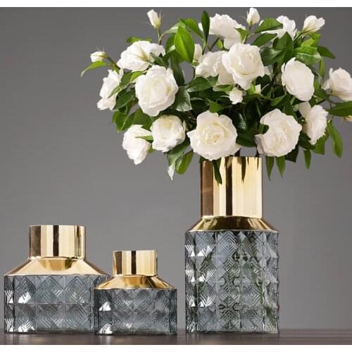 Scandinavian Gold Foil Printing Glass Vase Dining Table Hydroponic Flower Arrangement Bottle Wedding Home Decoration Accessories