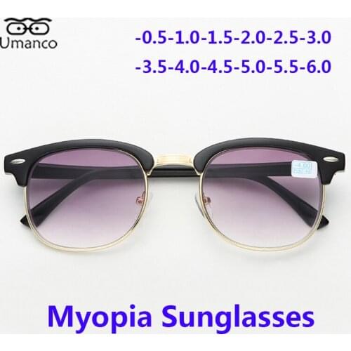 2021 New Myopia Sunglasses for Men Women Gradient Grey Lens PC Half-Frame Drivers Glasses with Diopter 50 to 600 Anti UV400