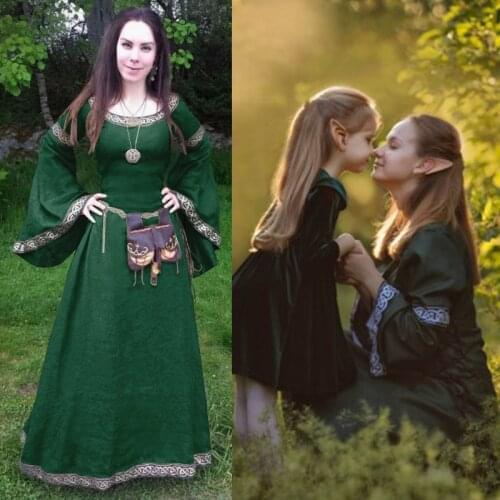 Medieval Cosplay Costumes Carnival Party Women Dress Solid Color Vintage Skirts Long Sleeve Plus Size Good Quality Stage Perform