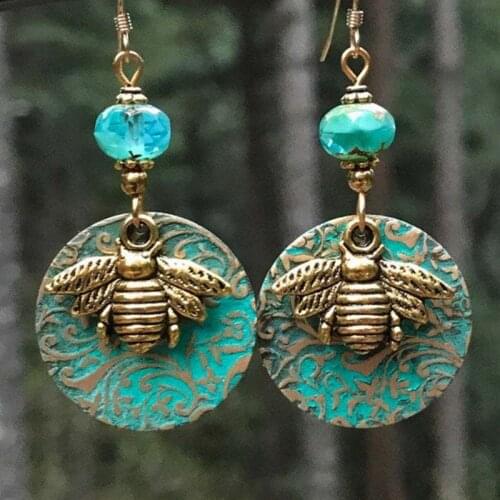 Vintage Bohemia Gold-plated Bee Earrings Wedding Party Drop Earrings for Women Female Fashion Jewelry