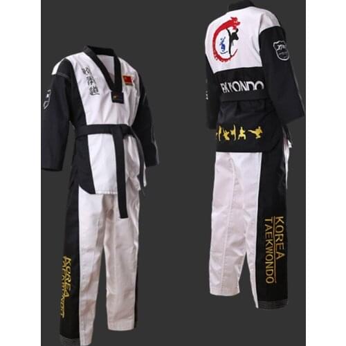 WTF Approved Colored Taekwondo Dobok Uniform Kukkiwon Korea Tae kwon do Dobok with Special Fabric Cotton V-neck adult clothes