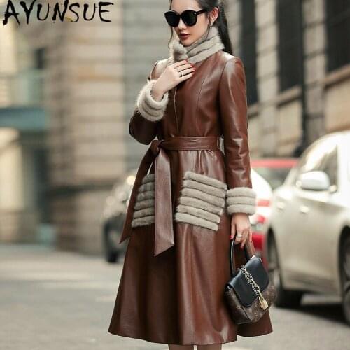 Autumn Winter Genuine Leather Jacket Women Coat Female Down Coats Real Mink Fur Collar Fashion 2020 Mujer Chaqueta Pph1690