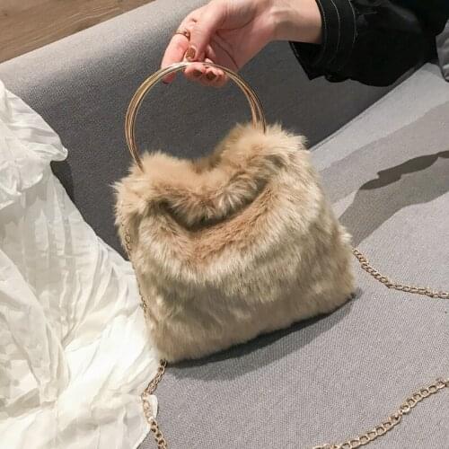 Hairy womens handbag metal chain female Messenger bag winter ladies shoulder bag imitation fur party package business bags 2019