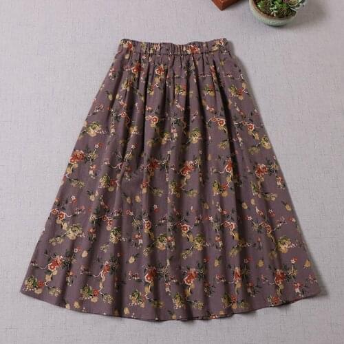 2021 New Autumn Women Floral Print Skirt Mori Girl Retro Cotton A-line Mid-length Skirt Women