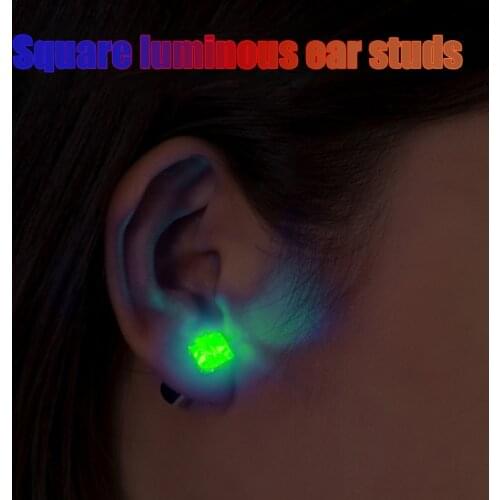 Woman LED Square Luminous Earrings Lady Dazzling Ear Studs with Colorful Light Jewelry for DJ Party Bar Nightclub Accessories