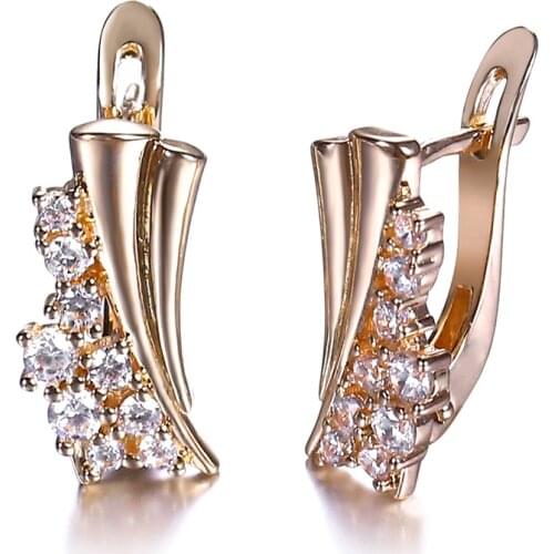 585 Rose Gold Stud Earrings for Women Geometry Clear Cubic Zircon Earrings Party Jewelry Gifts Fashion New LGE310