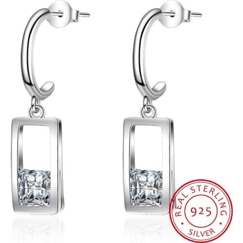 925 Sterling Silver Earrings Geometric Rectangle Shaped Zirconia Water Droplets Stud Earrings For Women S-E881