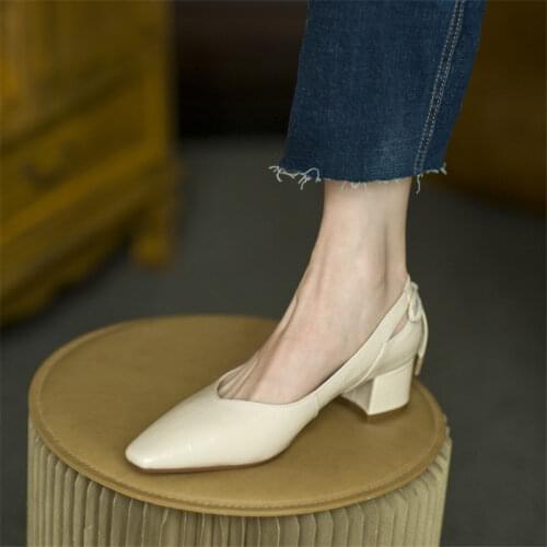 2021 Spring Women Shoes Cow Leather Pointed Toe Chunky Heel Bow Decoration All-match Fashion Shallow Mouth Shoes Item No.896-5