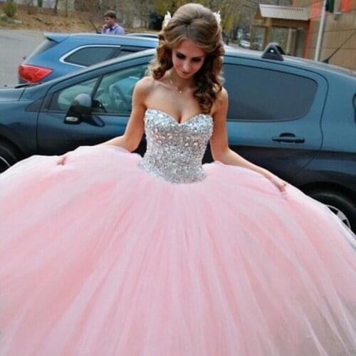 Sparkle Crystals Sweet Pink Color Sweetheart Ball Gown Pink Homecoming Dresses Custom Made Size 2 -22 w