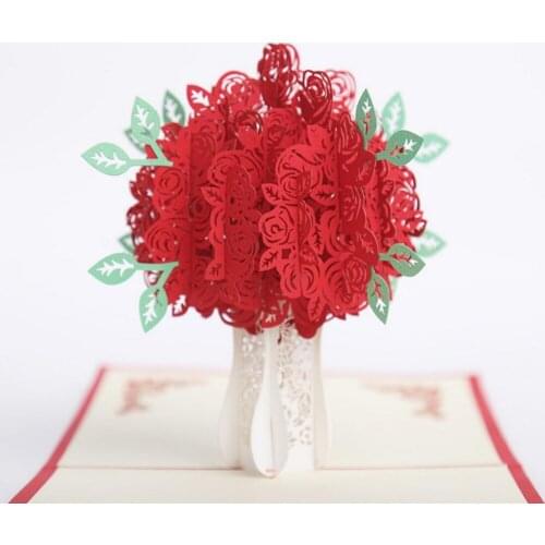 10pcs 3D Red Rose Flower Handmade Kirigami Origami Party Invitation Cards Greeding Birthday Card Postcard
