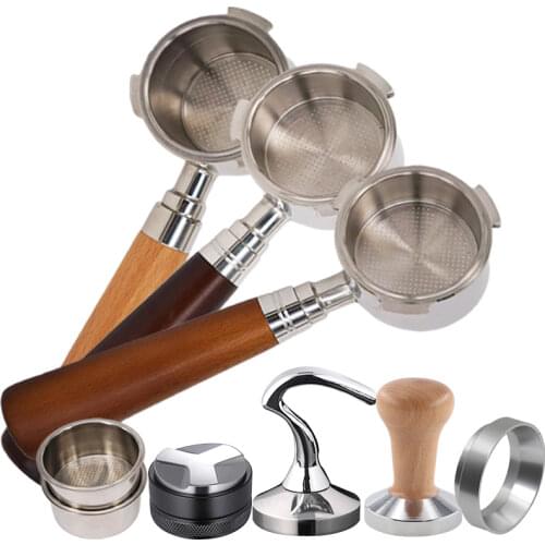 10PCS Coffee Bottomless Portafilter Espresso Coffeeware Set 51mm Basket Set Breville Delonghi Krups Wooden Handle Filter Holder