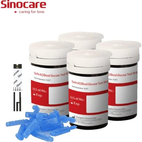 100pcs for Safe-AQ) Sinocare Blood Glucose Test Strips and Lancets for Blood Sugar Detection Diabetes Tester