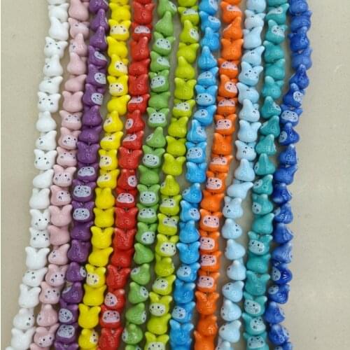 20pcs 12mm Little Rabbit Head Ceramic Beads DIY Loose Cute Animal Bead Spacer Jewelry Making Accessories For Bracelet Necklace