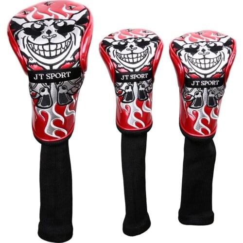 3pcs 1 3 5 Driver Fairway Wood Golf Club Headcover Leather & Knit Stitching with Skull Embroidery Head Cover With No. Tag 1 3 5