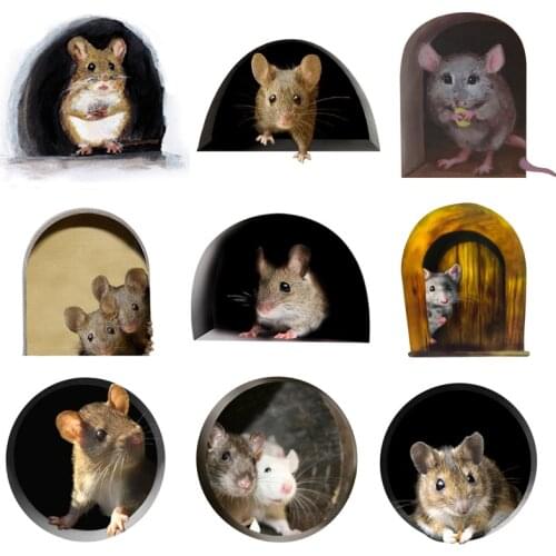 5Pcs Cute Mouse Hole Room Home Decoration Wall Stickers Anime Waterproof Kid Bedroom Kitchen Decor Decals Accessoires Wallpaper
