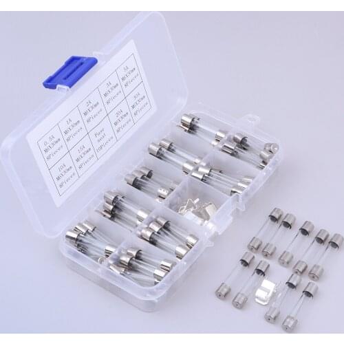 72Pack 6x30mm 0.5A-30A Fast-blow Glass Tube Fuses Kits for electronics Fuse Assorted Kits DIY Quick Blow Glass Tube