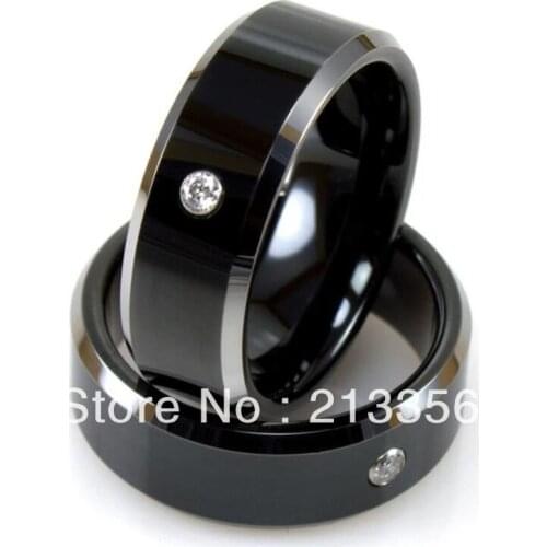 Free Shipping!Wholesales Cheap Price Promotion Sales! USA Hot Selling Mens Tungsten Black Plated Silver Edged Ring with CZ Stud