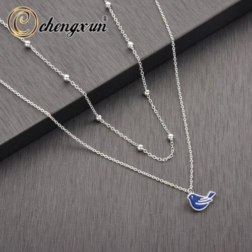 CHENGXUN Simple Blue Bird Gold Chain Long Necklace Ladies Cute Animal Pendan Layered Jewelry Necklaces Collier Birthday