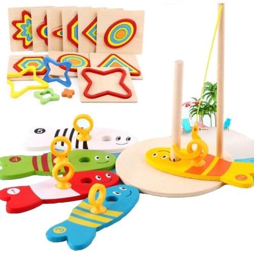 8Pcs/Set Wooden Fishing Digital Toys Baby Fish Set Column & Kids Montessori Puzzle Sorting Math Bricks Educational Game Toys