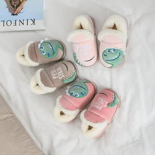 Childrens Slippers Boys And Girls Winter 2021New Bag With Thick Bottom Non-slip Cartoon Cute Dinosaur In The Home To Keepwarm