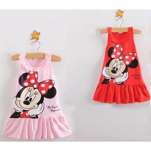 Kid Girls Dress Minnie Cartoon Stripe Dresses Summer Childrens Clothing Cotton Vest Dress Pink/Red Casual Baby Dresses