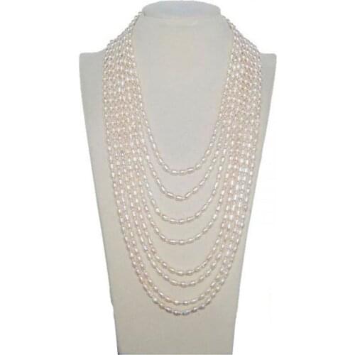 18-30 inches Long Chain Natural White Rice Shaped Freshwater Pearl Necklace