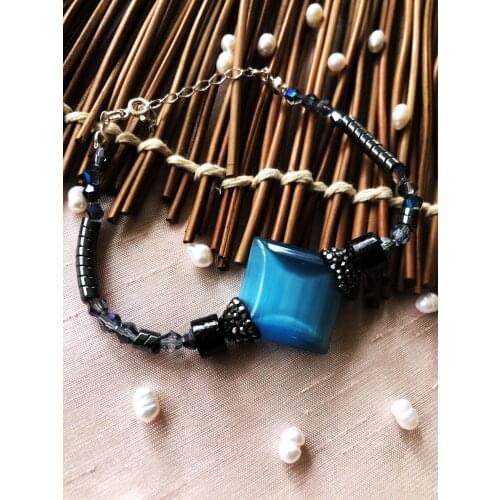 Dr Stone Luxury collection with Cat 'S Eye and Hematite Stone 925 Sterling Silver Women Handmade Bracelet LXDR31