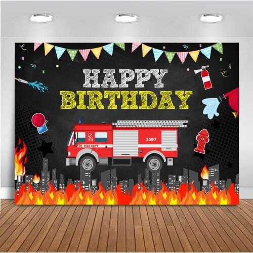 Mocsicka Firetruck backdrop Happy Birthday Party Decoration Supplies Fireman Fire Truck Firefighter Background for Birthday