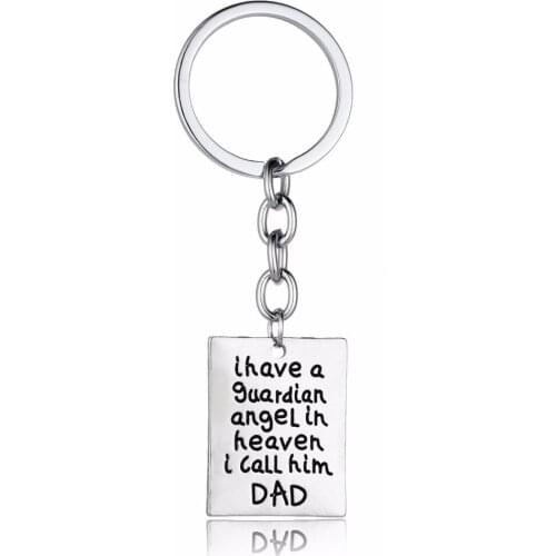 Geometric Pendants Keychain Keyring I Have A Guardian Angel In Heaven I Call Him Dad Daddy Fathers Presents Family Love Jewelry