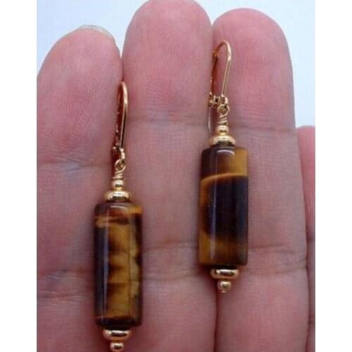 Hot selling> New Fashion Smooth Brown Tiger Eye Stone Natural stone Earrings -Bride jewelry free shipping