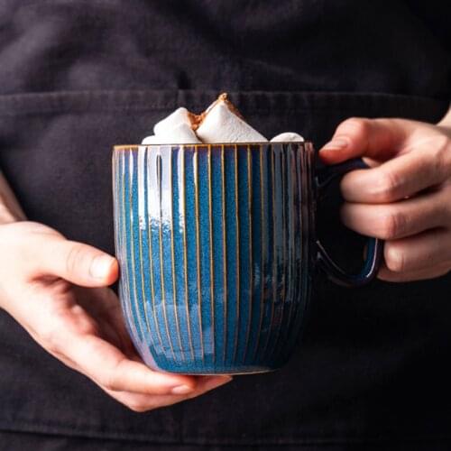 ANTOWALL Nordic Ceramic Office Mug Couples Milk Breakfast Cup Blue Klin Glaze Mug