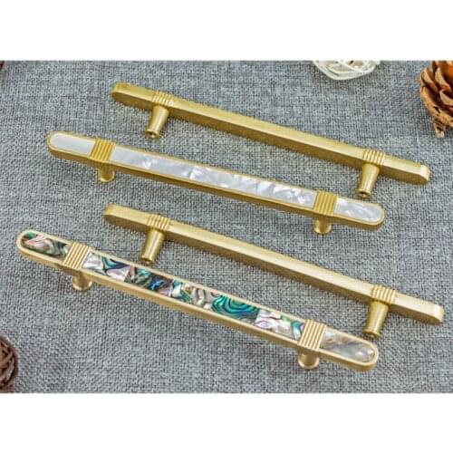 Brass Cabinet Handles Shell +Brass Drawer Pulls Wardrobe Knobs Nordic Furniture Door Handle Chinese Bedroom Handles Hardware