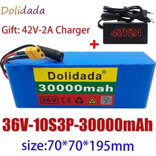 New 10S3P 36V 30Ah 500W high power capacity 42V 18650 lithium battery pack 30000mAh electric bicycle bicycle scooter BMS+Charger