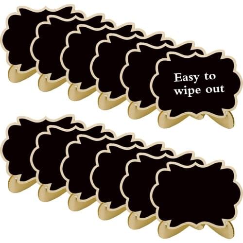 12PCS Mini Wooden Chalkboards Food Signs with Easel Stand Easy to Wipe Out Thicker Small Cute Message Board for Weddings Table