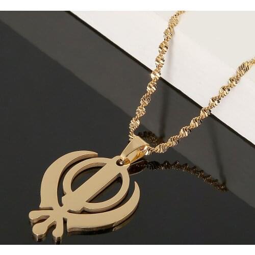 Stainless Steel Trendy Sikhism Pendant Necklace Sikh Khanda Sikhs Religious Chain Jewelry