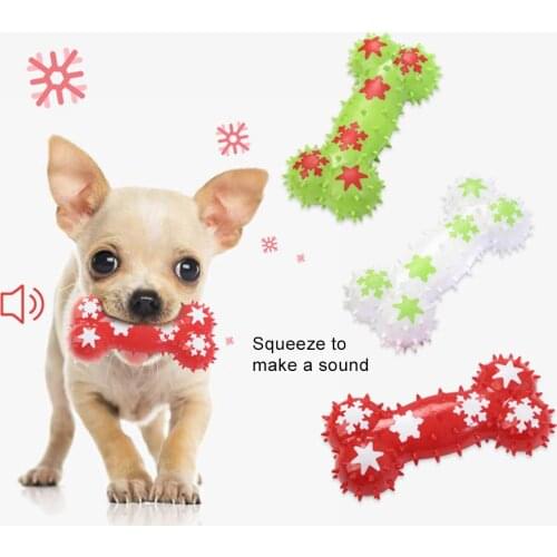 Pet Dog Puppy Bone Shape Anti Bite Sound Molar Teeth Cleaner Stick Soft Chew Interactive Game Toy