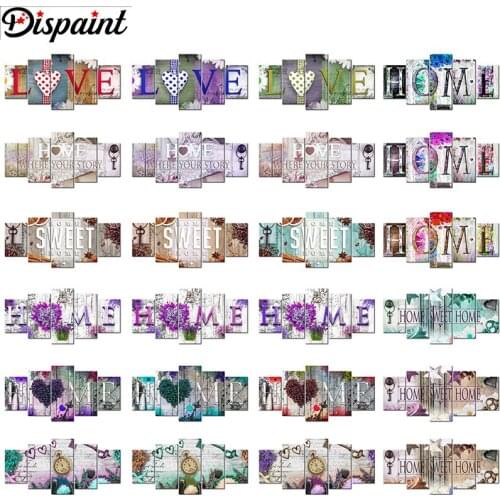 Dispaint 5pcs Full Square/Round Drill 5D DIY Diamond Painting "Home Sweet Home" Multi-picture Combination Embroidery 5D Decor