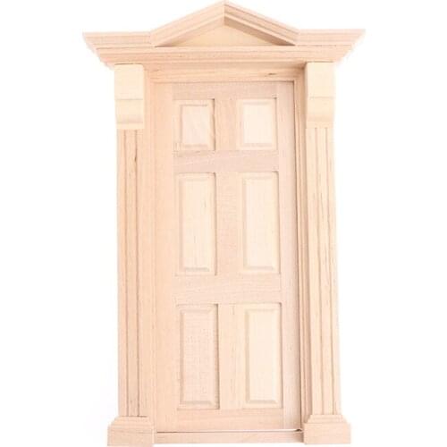 Unpigmented 1:12 Scale Dollhouse Miniature Wood Door DIY Furniture Decor Toy