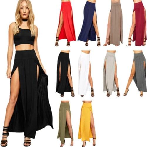 2021 New Arrival High Waisted Sexy Womens Double Slits Summer Solid Long Maxi Skirt Wholesale 51