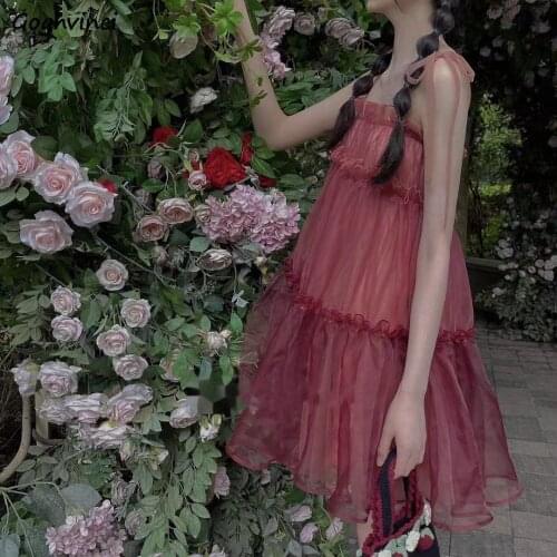 Sleeveless Dress Women Sexy Fairy Korean Style Mesh Backless Fashion Lovely Girls Mini Vestdios Female Lady Summer Designers New